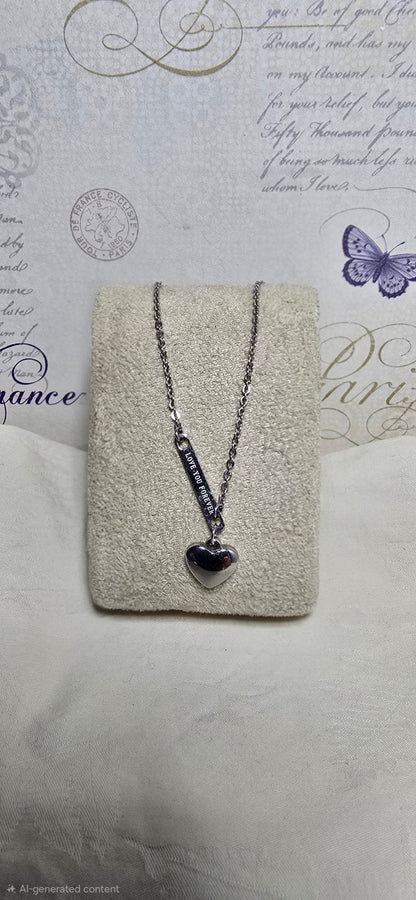 Silver-Tone Chain Necklace with Heart Pendant – K14 Marked Chain & Steel Charm