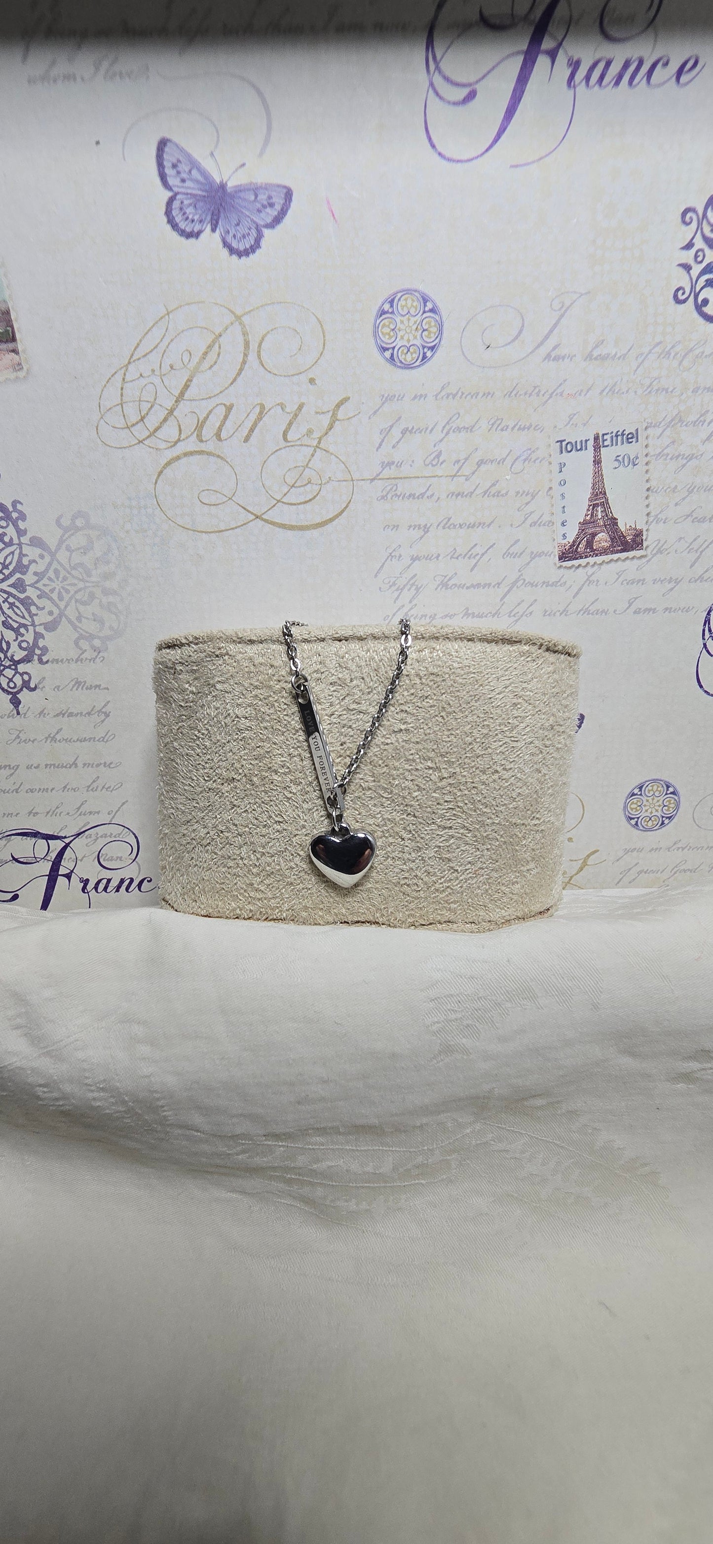 Silver-Tone Chain Necklace with Heart Pendant – K14 Marked Chain & Steel Charm