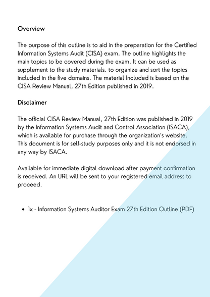 Information Systems Auditor Exam 27th Edition Outline